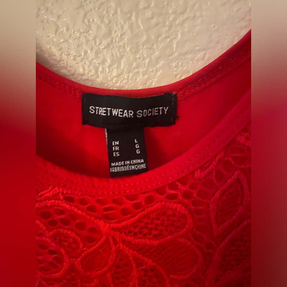 Streetwear Society, Red lace, Bodysuit top, Size Large, long sleeve, Never Worn - Picture 2 of 5